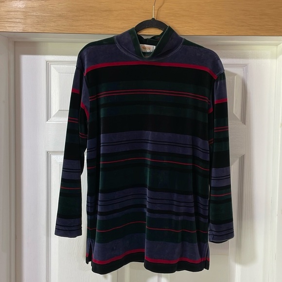 Talbots Petites Women’s Striped Top Velvet Sweater Mock Neck Long Sleeve Size P - Picture 2 of 9